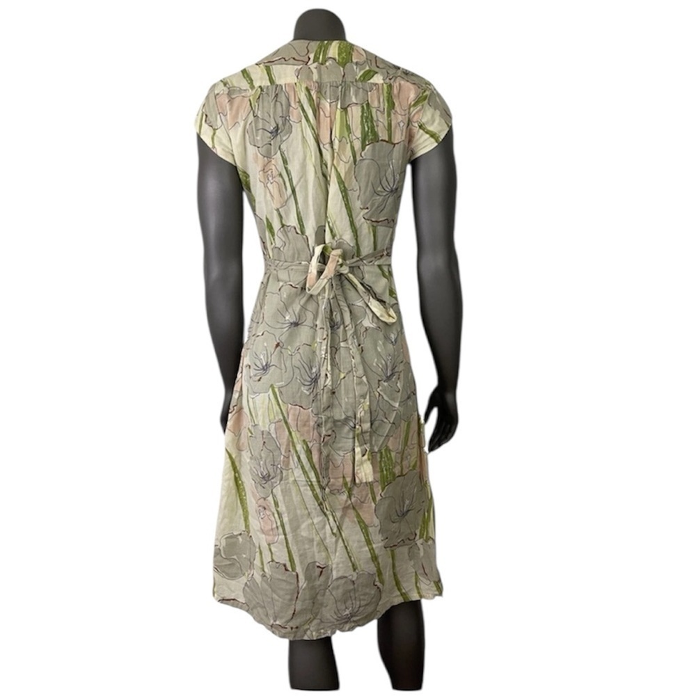 Porridge‎ Dress Womens 2 Floral Button Down Crew Neck Neutral Modest Cap Sleeve - Picture 2 of 13